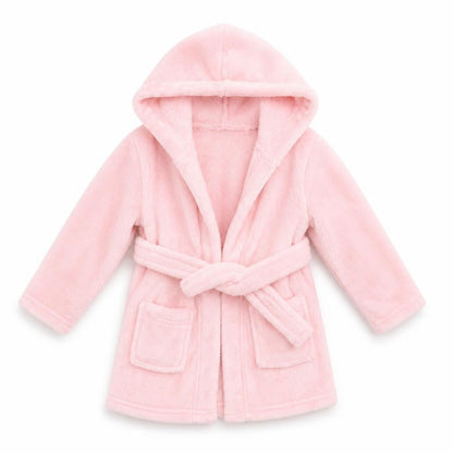 Front view of Early Days girls’ pink solid robe, size 6-9, months
