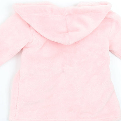 Brand and care label for Early Days girls’ pink solid robe, size 6-9, months