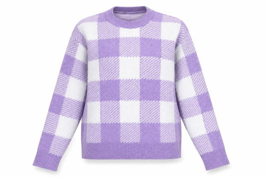 Primark Womens Purple Check Knit Pullover Jumper Size XS