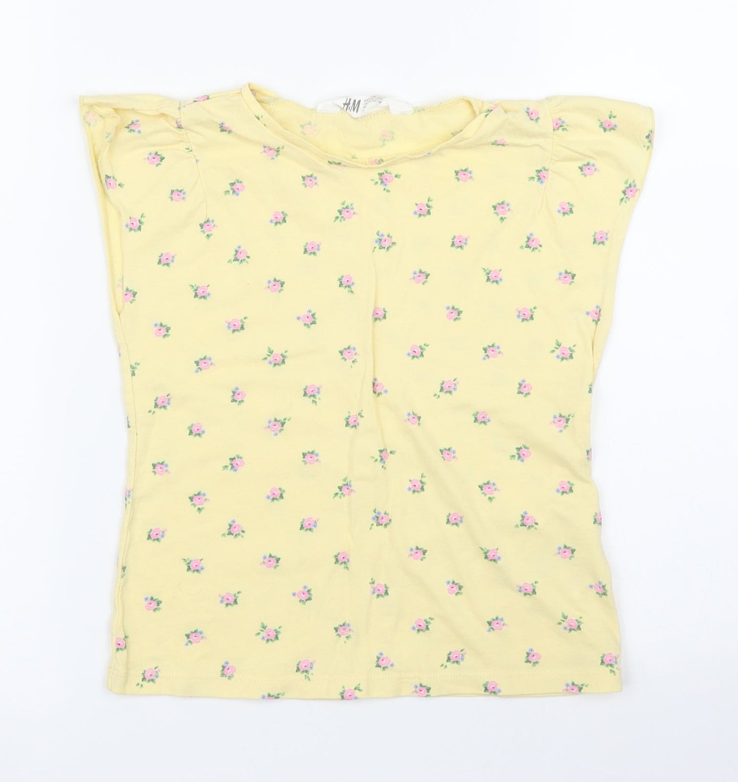 H&M Girls Yellow Floral  Basic T-Shirt Size 7 Years