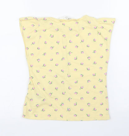 Back view of H&M girls’ yellow floral basic t-shirt, size 7, years