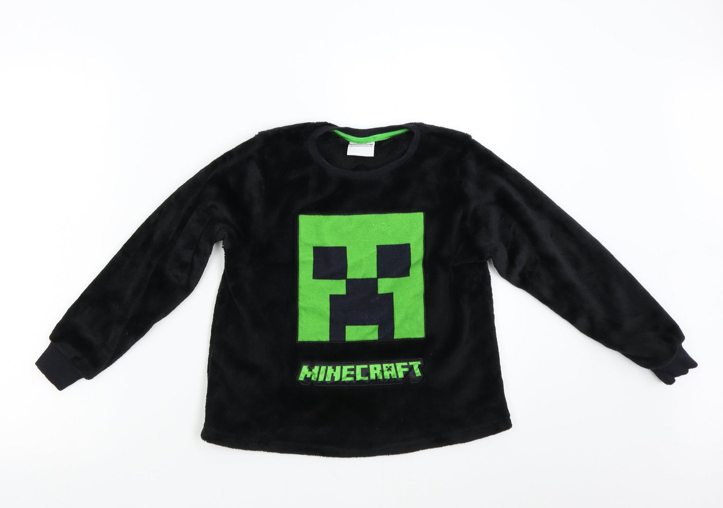 Matalan Boys Black Solid Fleece  Pyjama Top Size 10 Years  - Minecraft