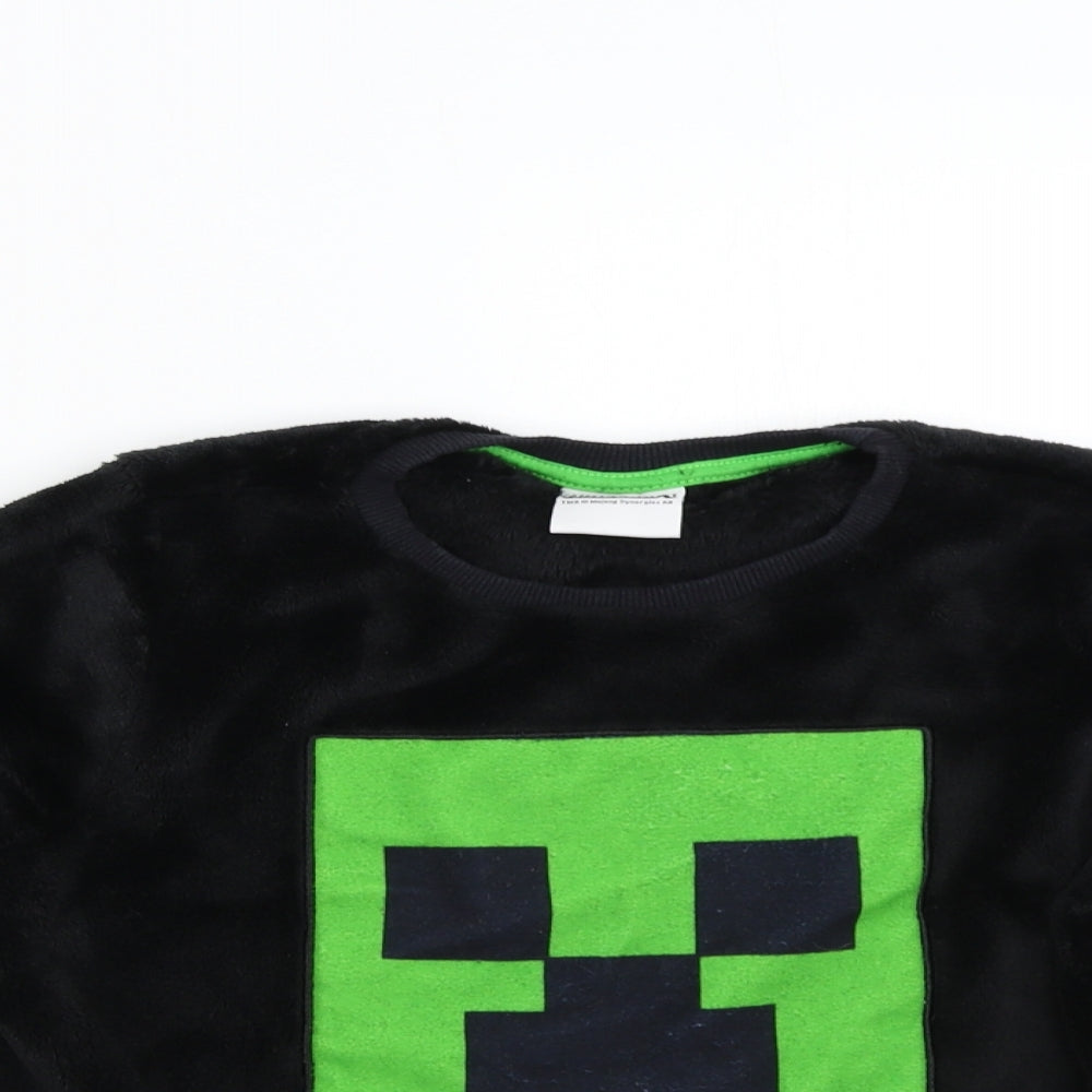 Matalan Boys Black Solid Fleece  Pyjama Top Size 10 Years  - Minecraft