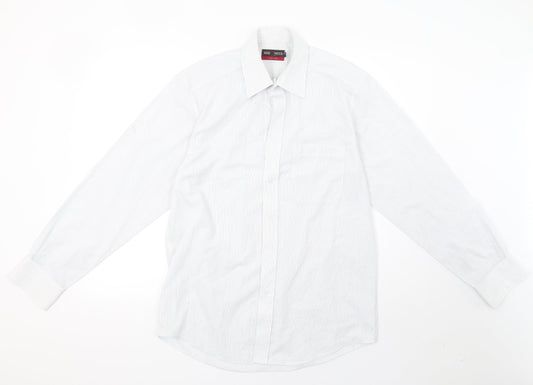 Marks and Spencer Mens White Striped   Button-Up Size 15