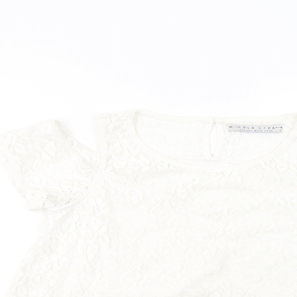 lola liza Womens White   Basic T-Shirt Size M