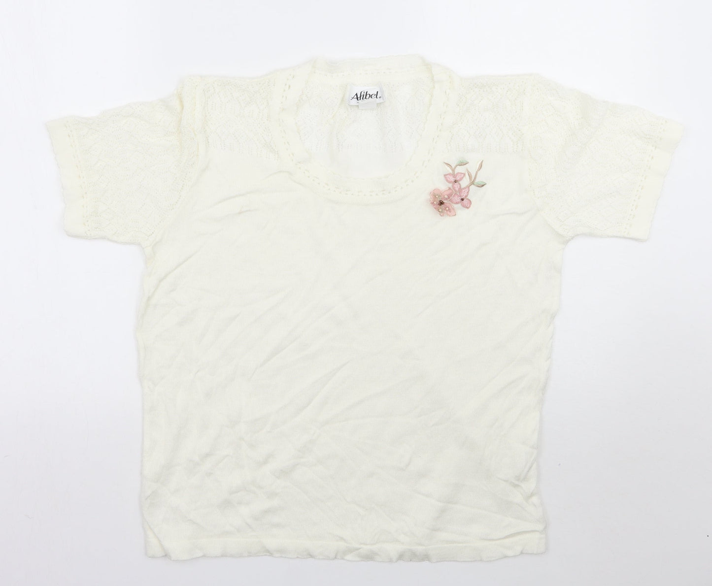 Afibel Womens White Floral  Basic T-Shirt Size 16