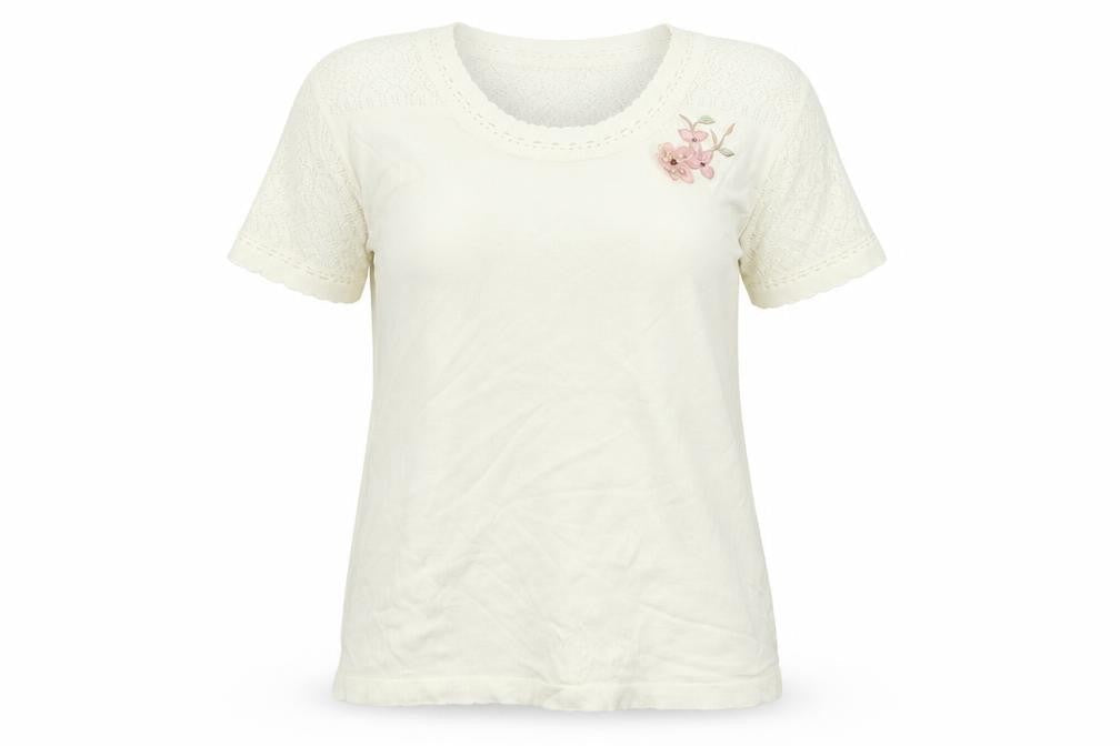 Afibel Womens White Floral  Basic T-Shirt Size 16