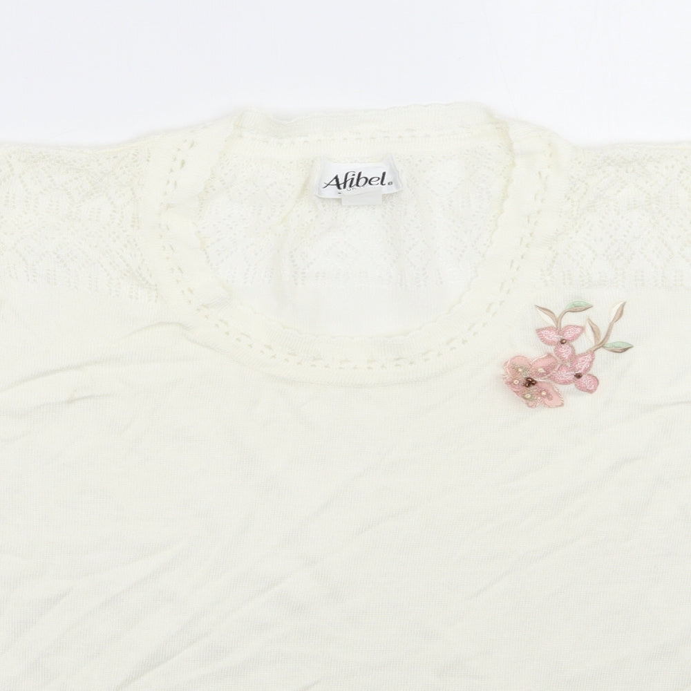 Afibel Womens White Floral  Basic T-Shirt Size 16