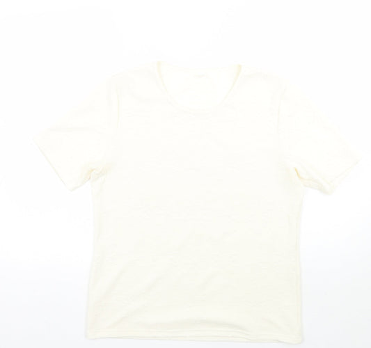 Preworn Womens Ivory Floral  Basic T-Shirt Size 14