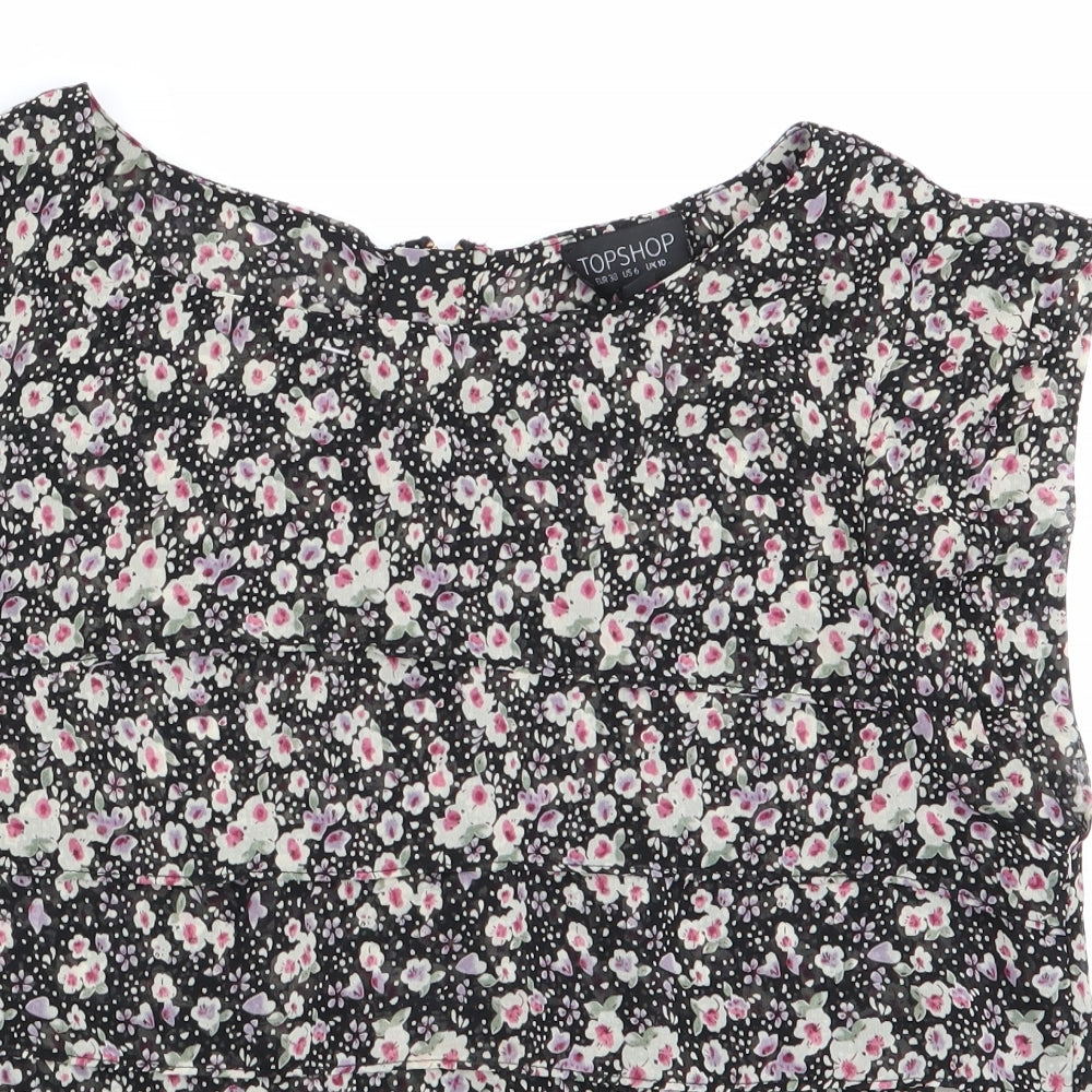 Topshop Womens Black Floral  Basic Blouse Size 10