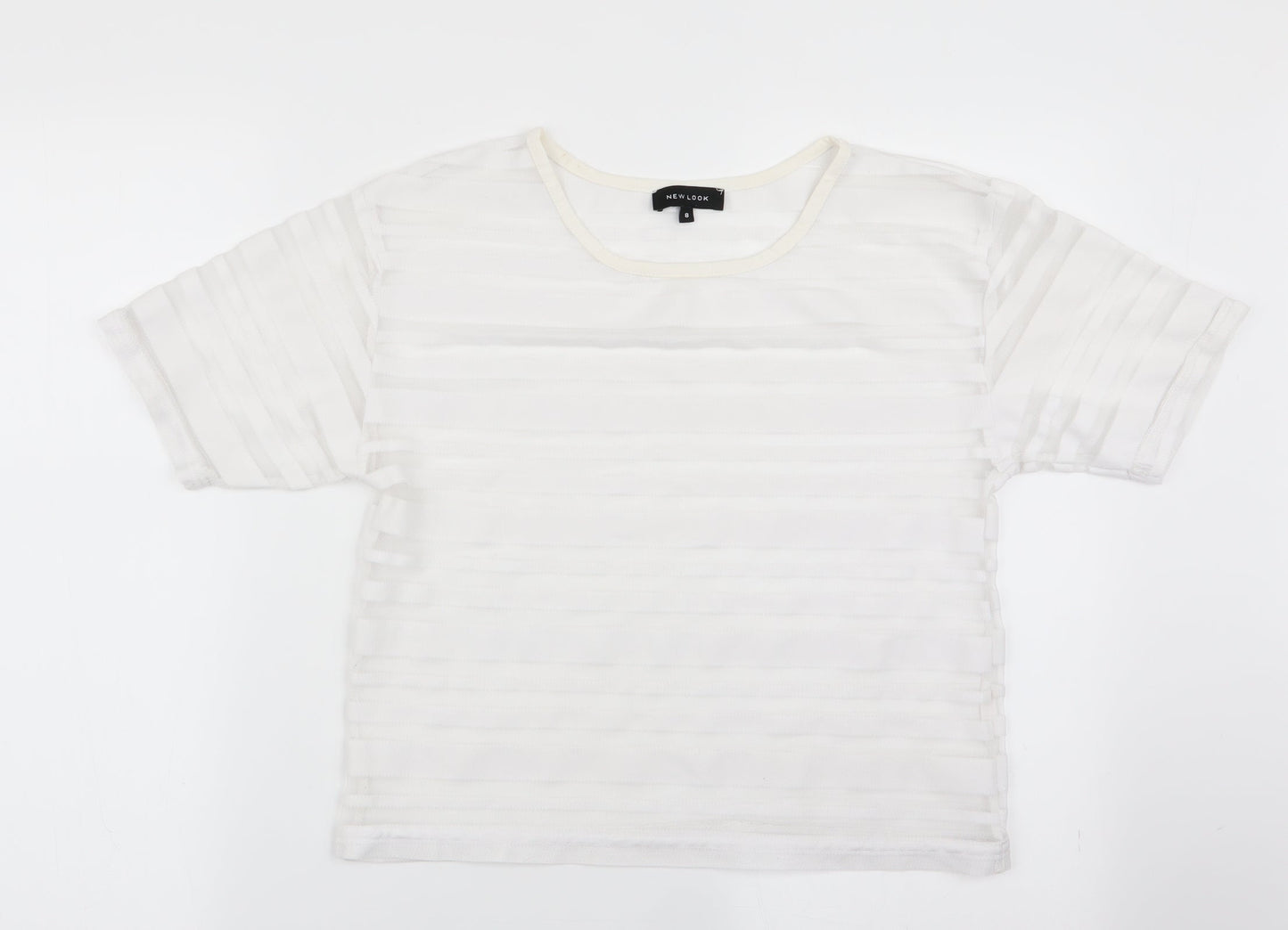 New Look Womens White Striped  Basic T-Shirt Size 8