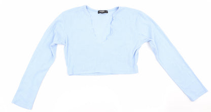 Additional front view of Missguided women’s blue cropped t-shirt, size UK 12