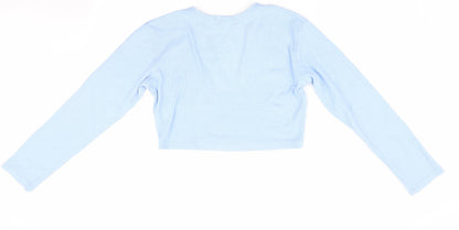 Back view of Missguided women’s blue cropped t-shirt, size UK 12