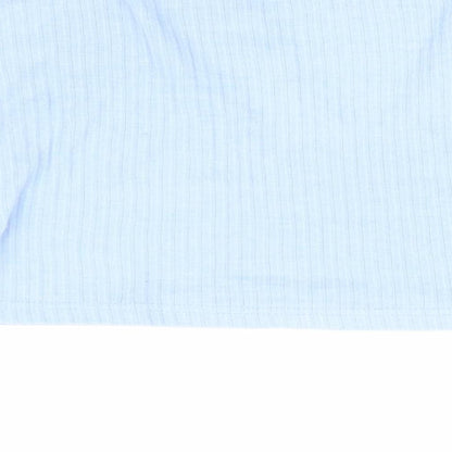 Brand and care label for Missguided women’s blue cropped t-shirt, size UK 12
