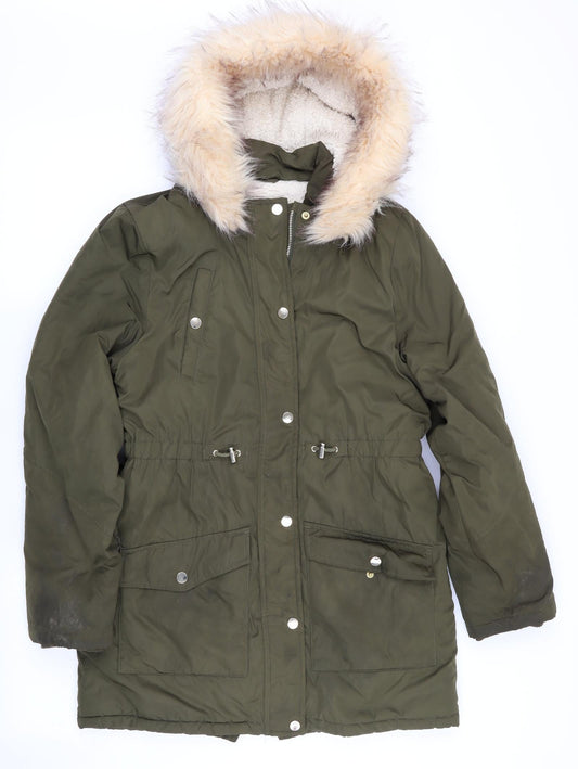 Preloved V by Very Womens Green   Anorak Coat   - Faux Fur Trim - Front
