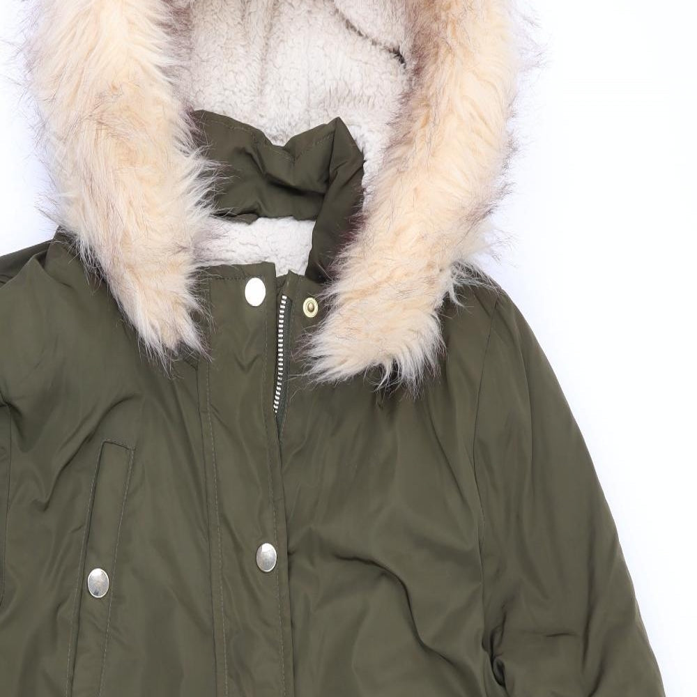 V by Very Womens Green   Anorak Coat   - Faux Fur Trim