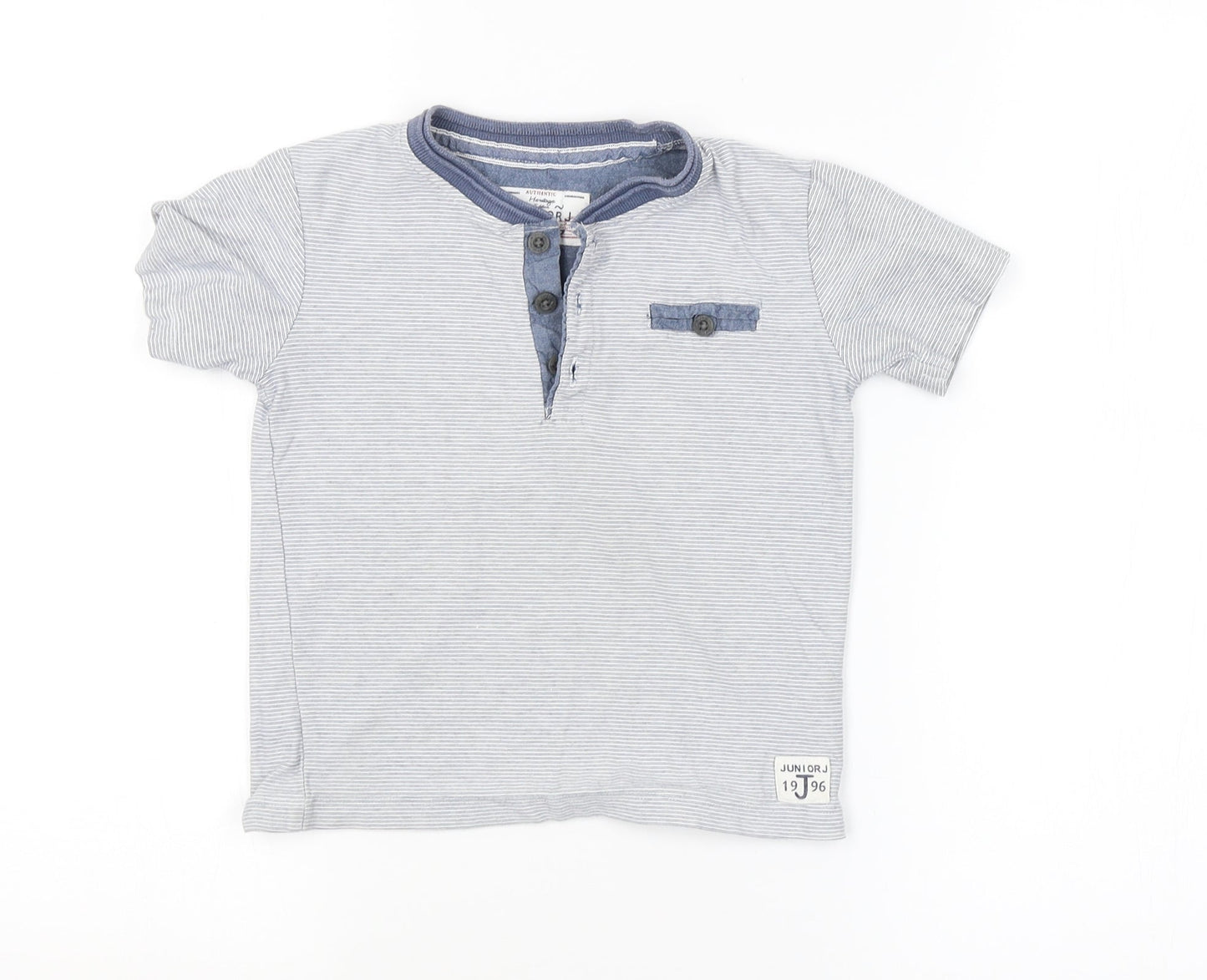 Preworn Boys Blue Striped  Basic T-Shirt Size 4-5 Years