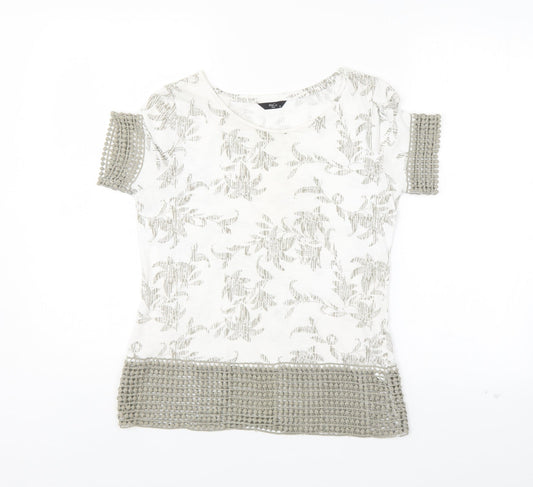 M&Co Womens Ivory Floral  Basic Blouse Size 8