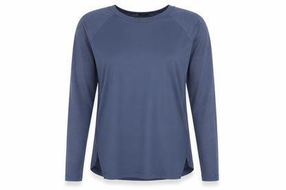 Front view of Atmosphere women’s blue basic t-shirt, size UK 8