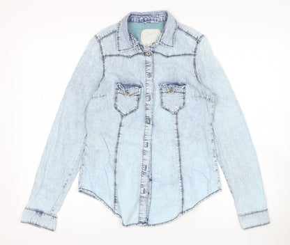 Additional front view of Denim Co women’s blue denim basic button-up, size UK 8