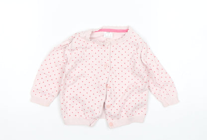 Additional front view of F&F girls’ pink polka dot cardigan jumper, size 3-6, months