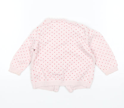 Back view of F&F girls’ pink polka dot cardigan jumper, size 3-6, months