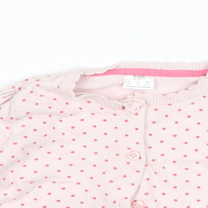 Close-up detail of F&F girls’ pink polka dot cardigan jumper, size 3-6, months