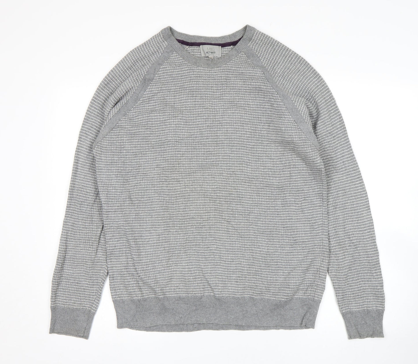 M&S Mens Grey Striped  Pullover Sweatshirt Size L