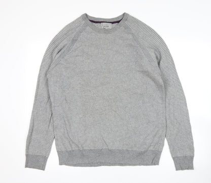 Preloved M&S Mens Grey Striped  Pullover Sweatshirt Size L - Front