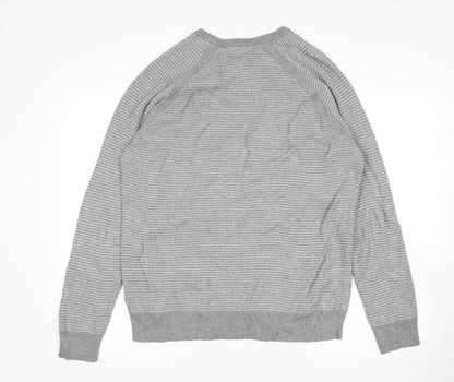 Preloved M&S Mens Grey Striped  Pullover Sweatshirt Size L - Back