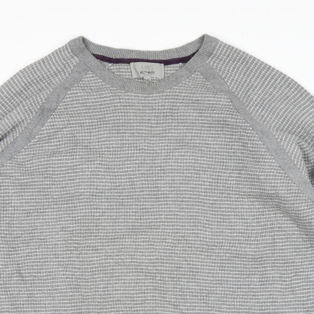 M&S Mens Grey Striped  Pullover Sweatshirt Size L