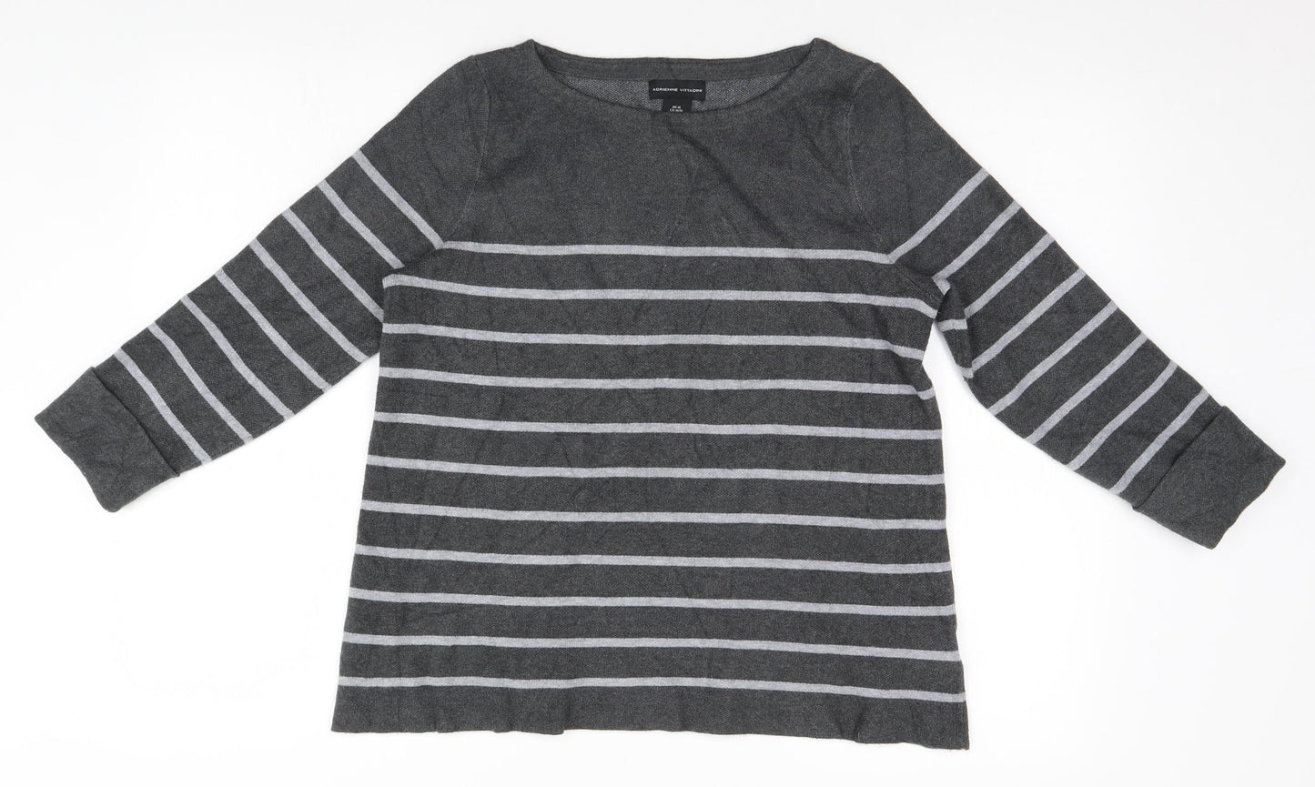 Adrienne Vittadini Mens Grey Striped  Pullover Jumper Size M