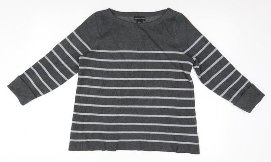 Adrienne Vittadini Mens Grey Striped  Pullover Jumper Size M