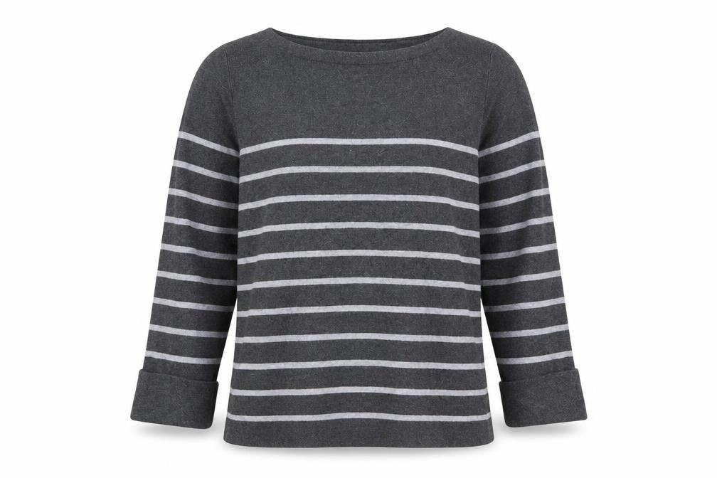 Adrienne Vittadini Mens Grey Striped  Pullover Jumper Size M