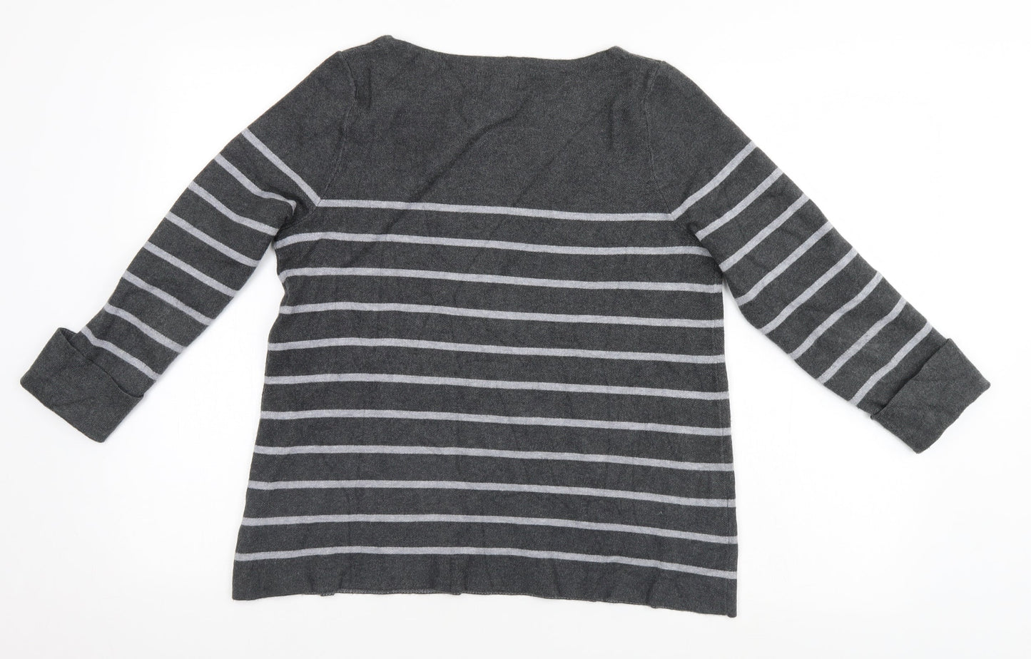 Adrienne Vittadini Mens Grey Striped  Pullover Jumper Size M
