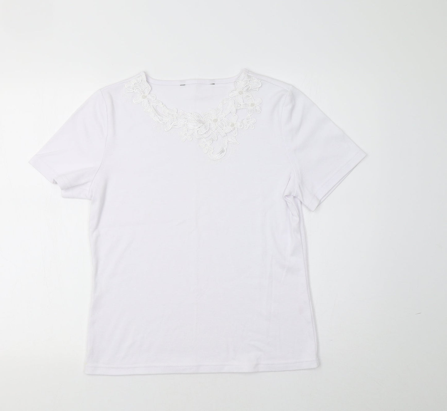 Preworn Womens White Floral  Basic T-Shirt Size S