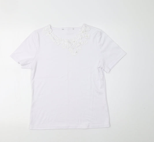 Preworn Womens White Floral  Basic T-Shirt Size S