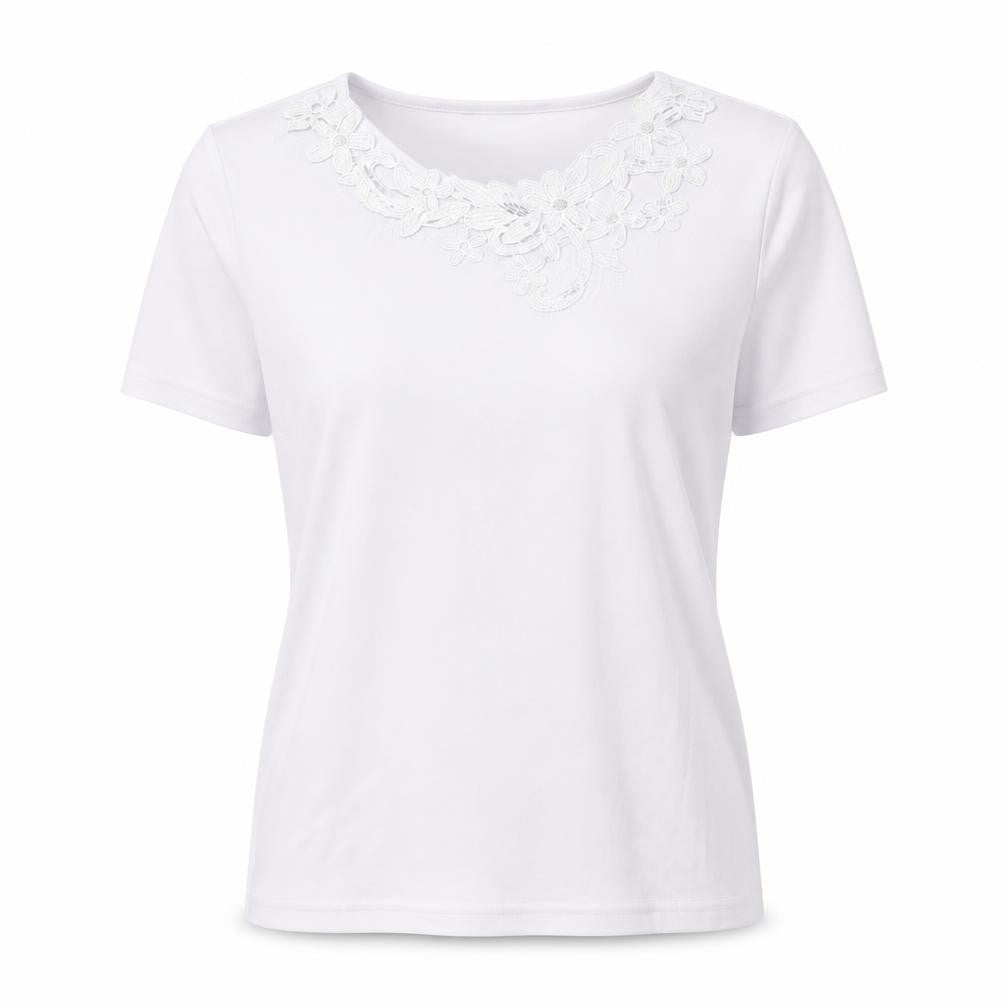 Preworn Womens White Floral  Basic T-Shirt Size S