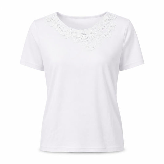 Preworn Womens White Floral  Basic T-Shirt Size S