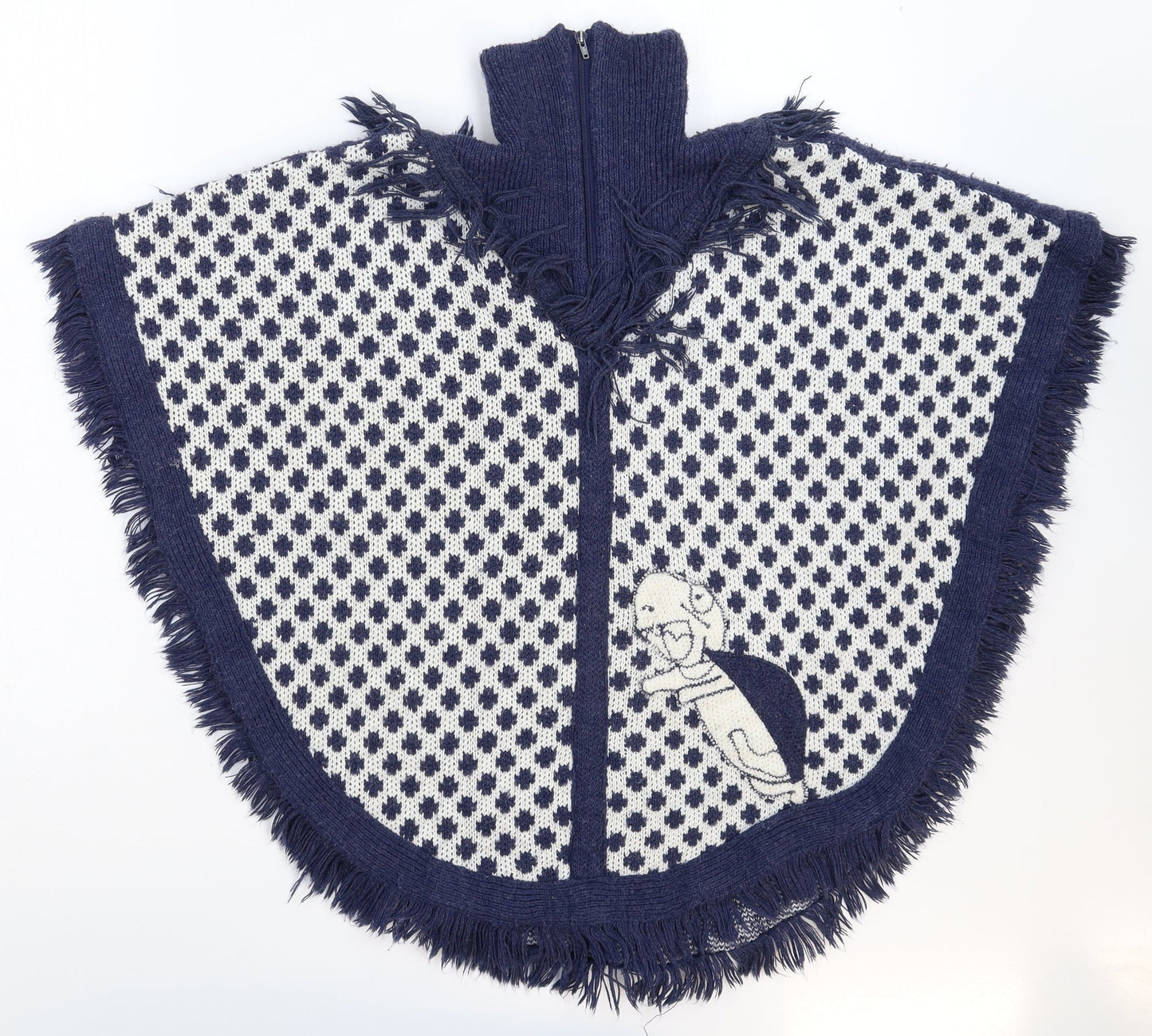 Jomar Womens Blue Geometric Knit Cape Jumper Size L