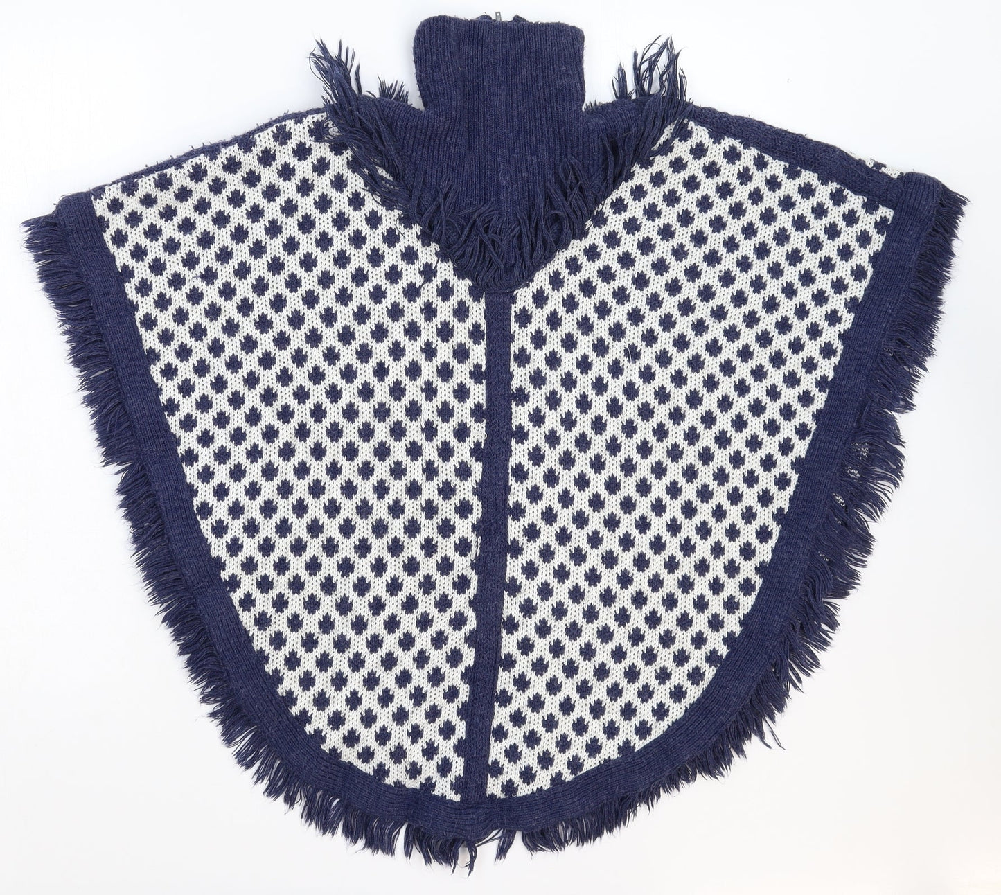 Jomar Womens Blue Geometric Knit Cape Jumper Size L