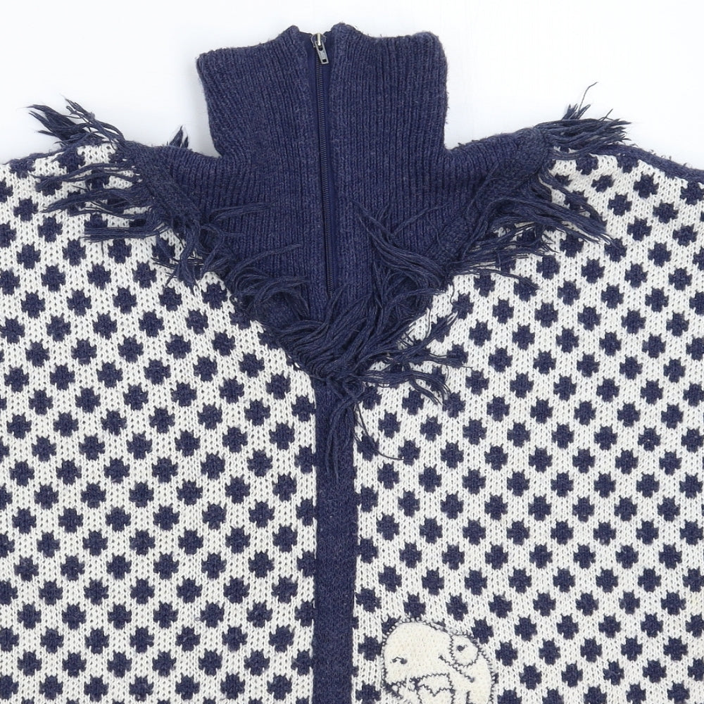 Jomar Womens Blue Geometric Knit Cape Jumper Size L