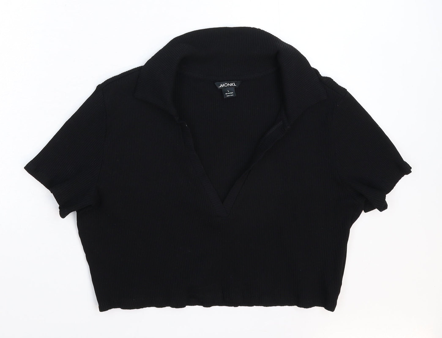 Monki Womens Black   Cropped Polo Size L