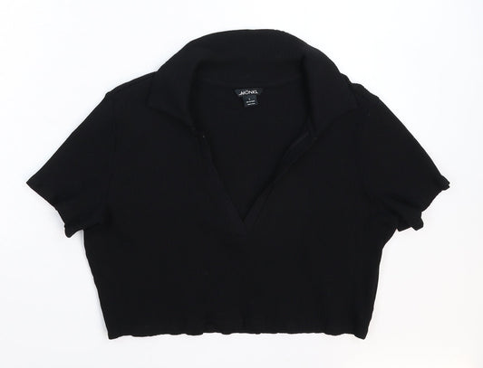 Monki Womens Black   Cropped Polo Size L