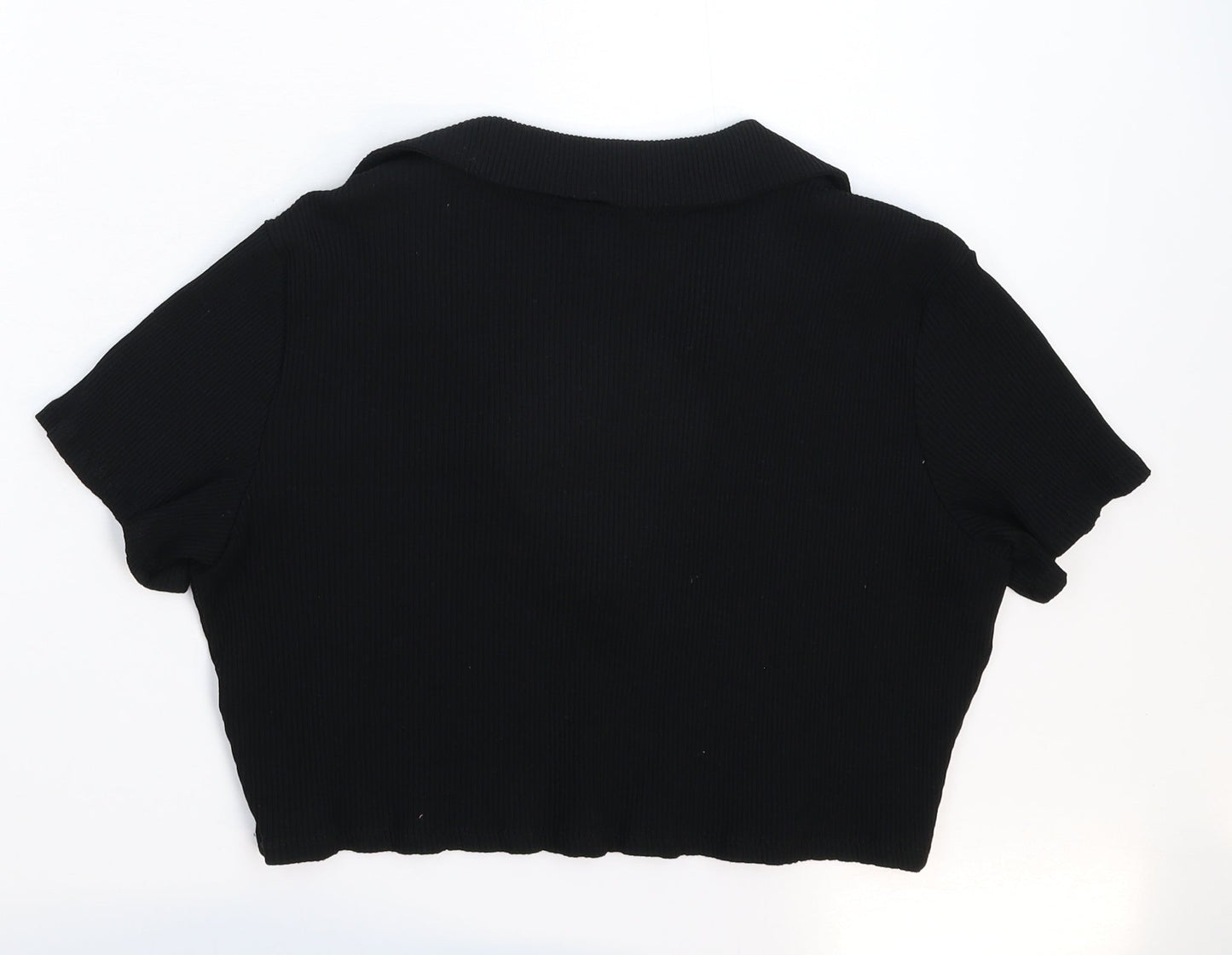 Monki Womens Black   Cropped Polo Size L