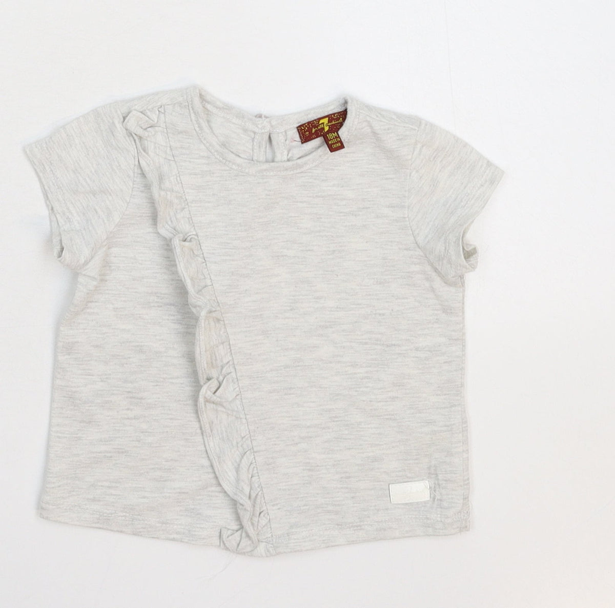Additional front view of 7 For All Mankind girls’ grey basic t-shirt, size 18-24, months