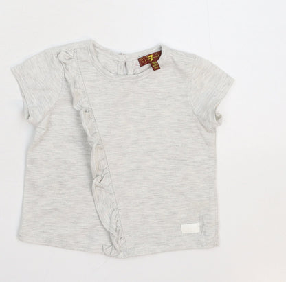 Additional front view of 7 For All Mankind girls’ grey basic t-shirt, size 18-24, months