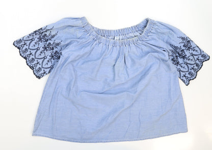 Additional front view of Denim & Co. women’s blue denim basic t-shirt, size UK 14