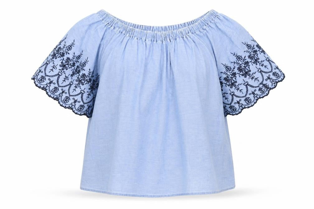 Denim & Co. Womens Blue  Denim Basic T-Shirt Size 14