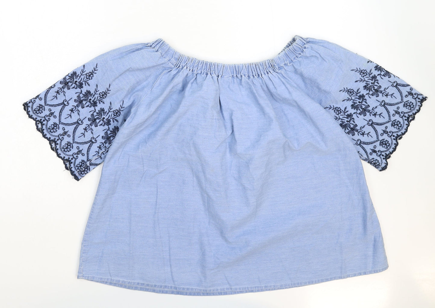 Denim & Co. Womens Blue  Denim Basic T-Shirt Size 14